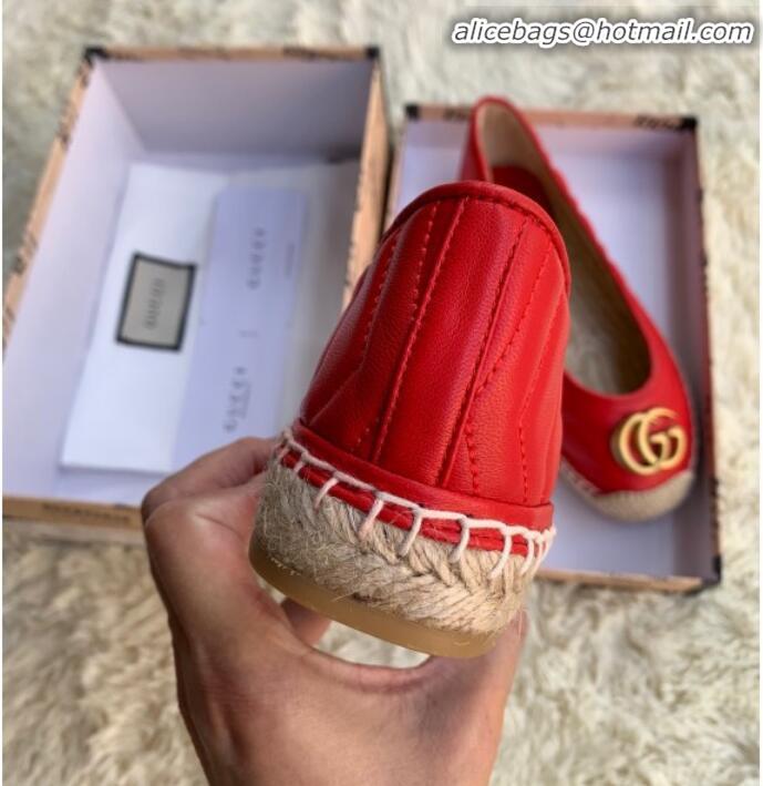 Top Quality Gucci Leather Flat Espadrille with Double G 602505 Red