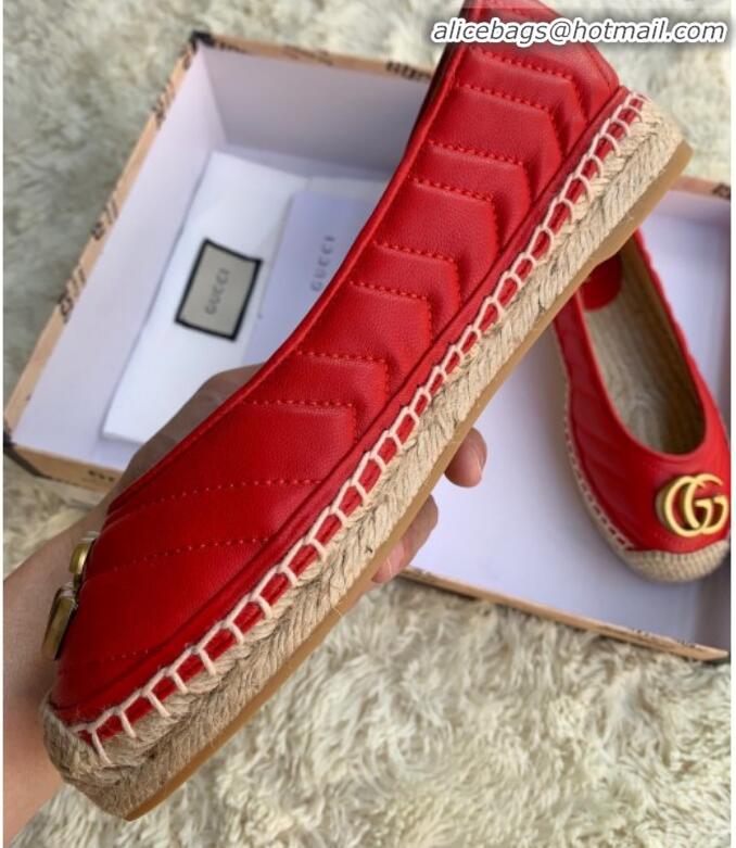 Top Quality Gucci Leather Flat Espadrille with Double G 602505 Red