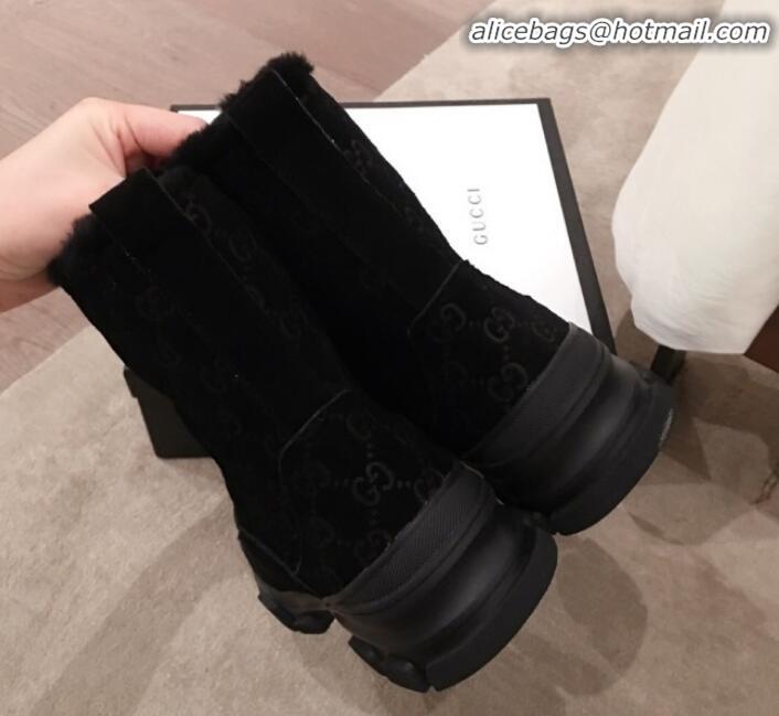 Discount Gucci Suede Wool Lace-up Flat Short Boots G12015 Black