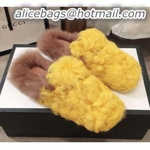 Purchase Gucci Curly Wool Fur Flat Slippers G12020 Yellow