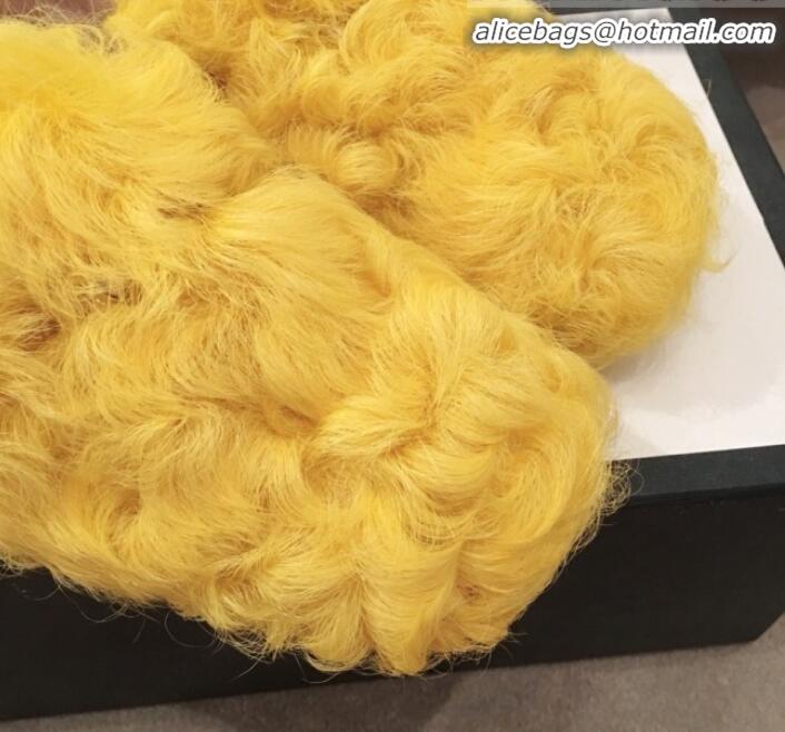 Purchase Gucci Curly Wool Fur Flat Slippers G12020 Yellow