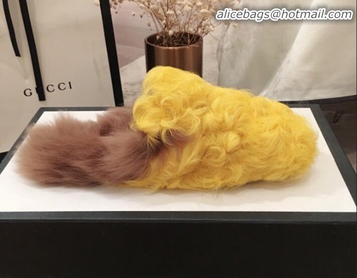 Purchase Gucci Curly Wool Fur Flat Slippers G12020 Yellow