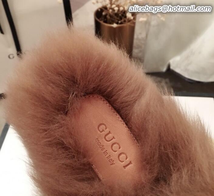 Purchase Gucci Curly Wool Fur Flat Slippers G12020 Yellow