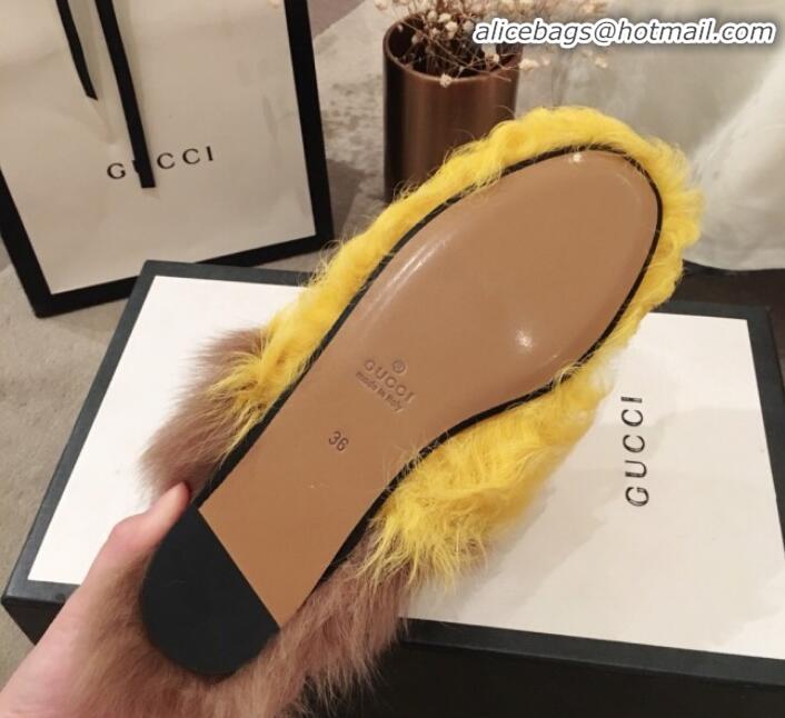 Purchase Gucci Curly Wool Fur Flat Slippers G12020 Yellow