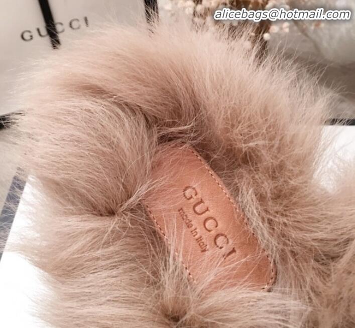 Cute Gucci GG Wool Fur Flat Slippers G12022 Pink