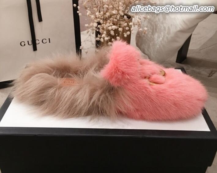 Cute Gucci GG Wool Fur Flat Slippers G12022 Pink