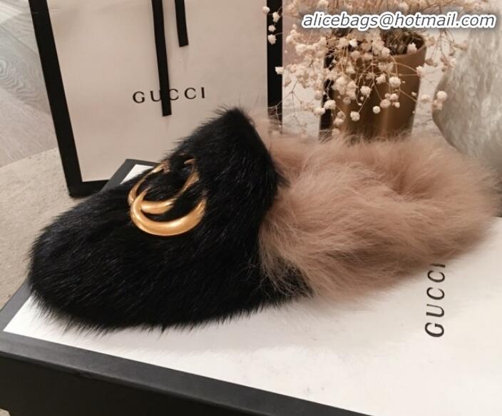 Charming Gucci GG Wool Fur Flat Slippers G12022 Black 