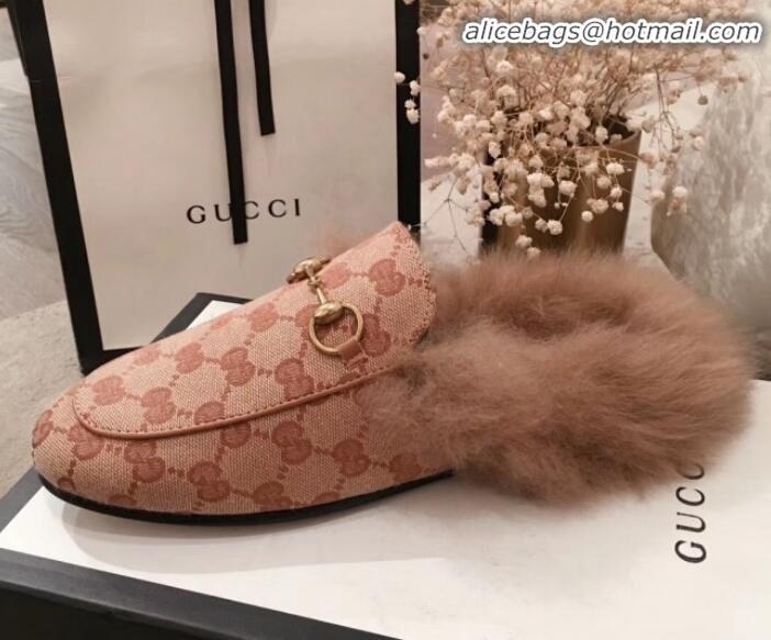 Fashionable Gucci Princetown Horsebit Leather Fur Slippers G12022 Beige