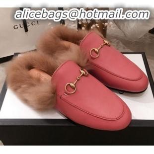 Unique Style Gucci Princetown Horsebit Leather Fur Slippers G12022 Pink