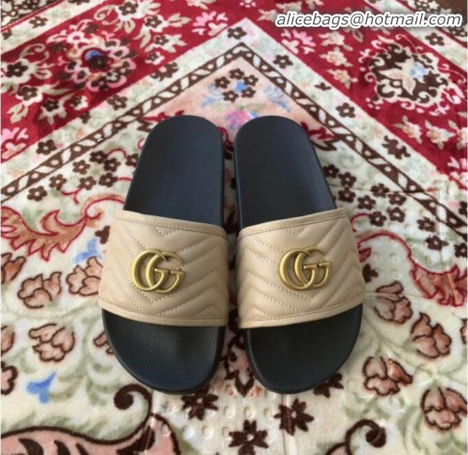 Luxury Gucci GG Marmont Leather Flat Slide Sandals G20308 Nude 2019