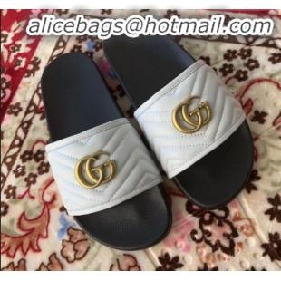 New Style Gucci GG Marmont Leather Flat Slide Sandals G20308 White 2020