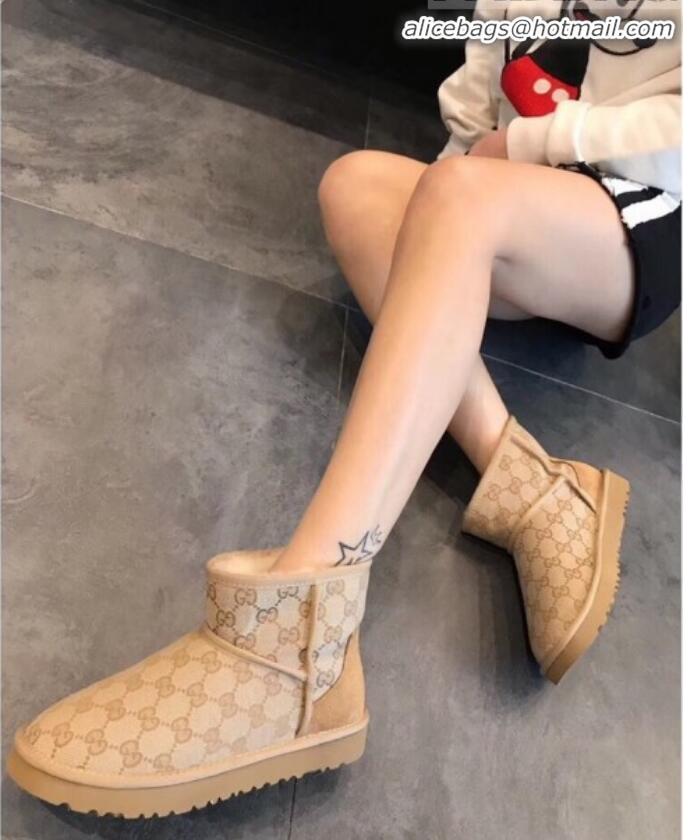 Top Sale Gucci x UGG GG Wool Tweed Flat Short Boots G21126 Beige 2020