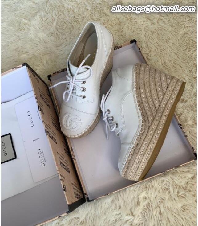 Best Price Gucci GG Leather Lace-up Platform Espadrille White Leather G21133