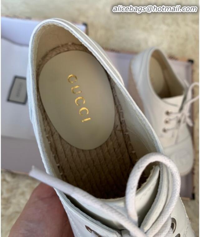 Best Price Gucci GG Leather Lace-up Platform Espadrille White Leather G21133