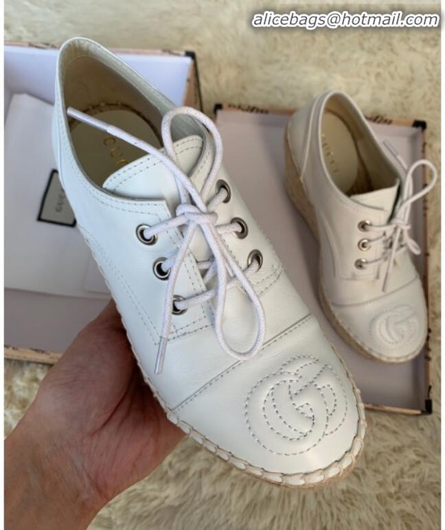 Best Price Gucci GG Leather Lace-up Platform Espadrille White Leather G21133