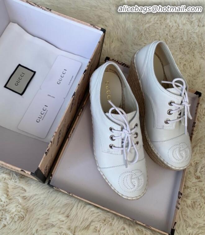 Best Price Gucci GG Leather Lace-up Platform Espadrille White Leather G21133