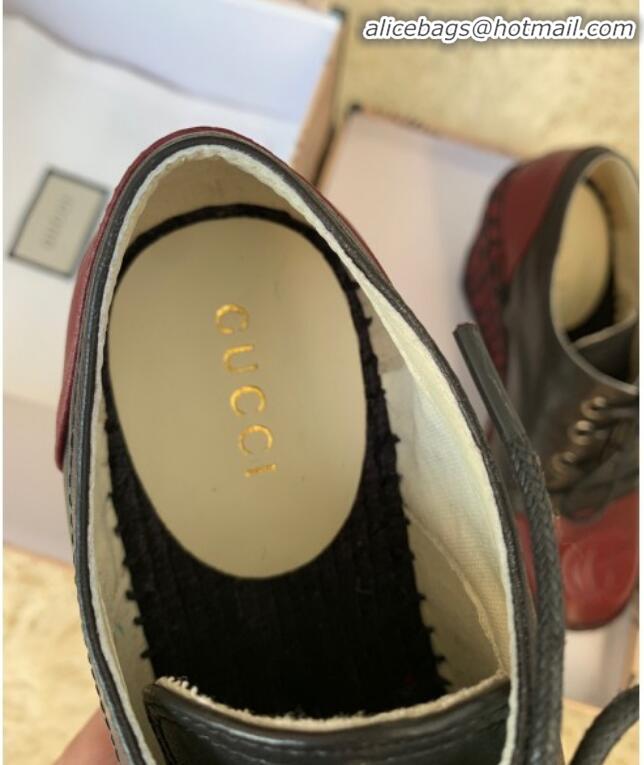 Low Cost Gucci GG Leather Lace-up Platform Espadrille White Leather G21144 Black/Red