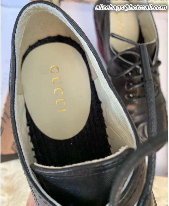 New Fashion Gucci GG Leather Lace-up Platform Espadrille Leather G21144 Black