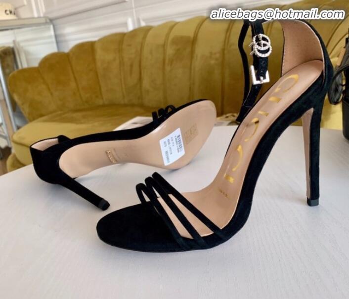 Custom Gucci Suede High-Heel Ankle Strap Sandal 551213 Black 2020