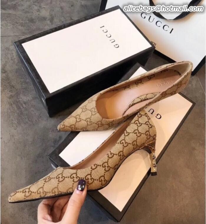 Discount Gucci GG Canvas Bamboo Heel Pumps G21613 Beige 2020