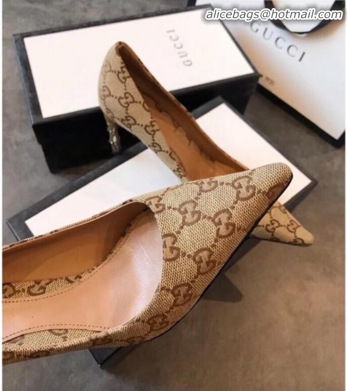 Discount Gucci GG Canvas Bamboo Heel Pumps G21613 Beige 2020