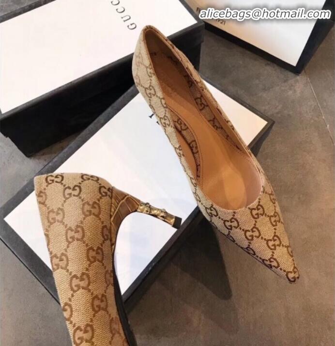 Discount Gucci GG Canvas Bamboo Heel Pumps G21613 Beige 2020