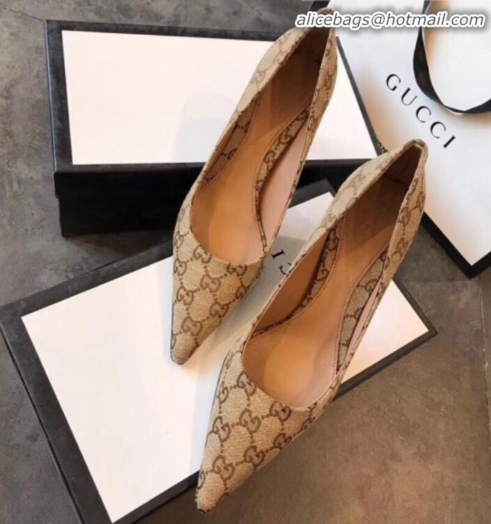 Discount Gucci GG Canvas Bamboo Heel Pumps G21613 Beige 2020