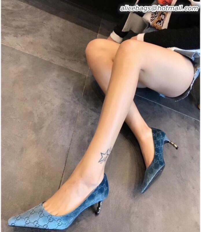 Unique Grade Gucci GG Canvas Bamboo Heel Pumps G21613 Light Blue 2020