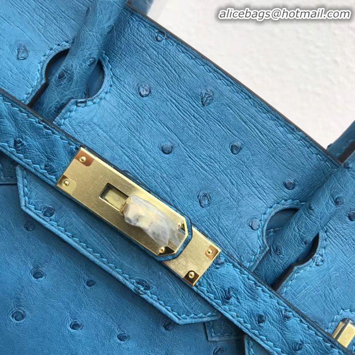 Top Quality Hermes Birkin 30cm Ostrich Veins Leather Bag 6088 Blue Gold