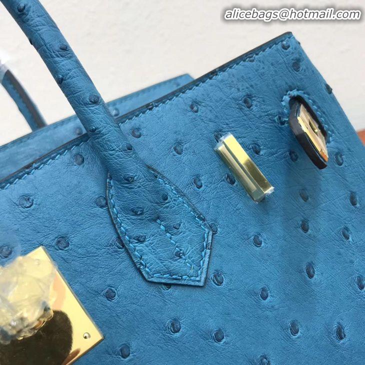 Top Quality Hermes Birkin 30cm Ostrich Veins Leather Bag 6088 Blue Gold