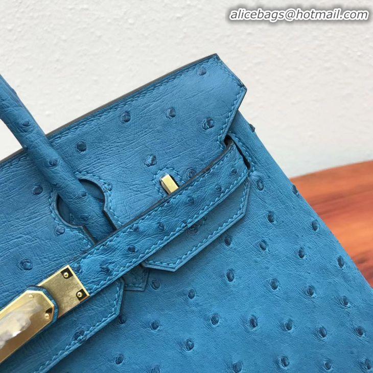 Top Quality Hermes Birkin 30cm Ostrich Veins Leather Bag 6088 Blue Gold