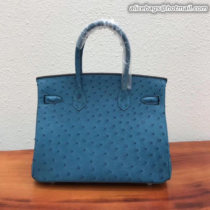 Top Quality Hermes Birkin 30cm Ostrich Veins Leather Bag 6088 Blue Gold