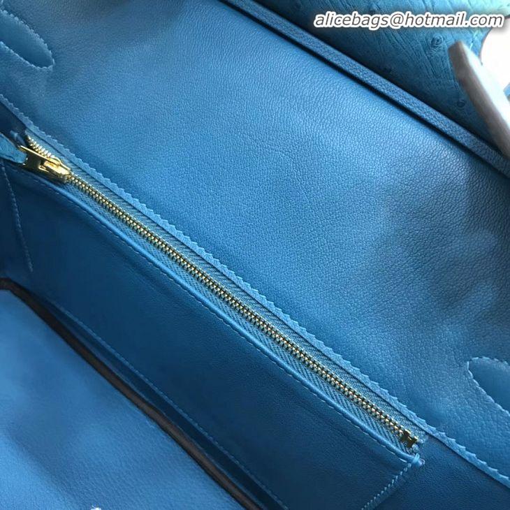 Top Quality Hermes Birkin 30cm Ostrich Veins Leather Bag 6088 Blue Gold