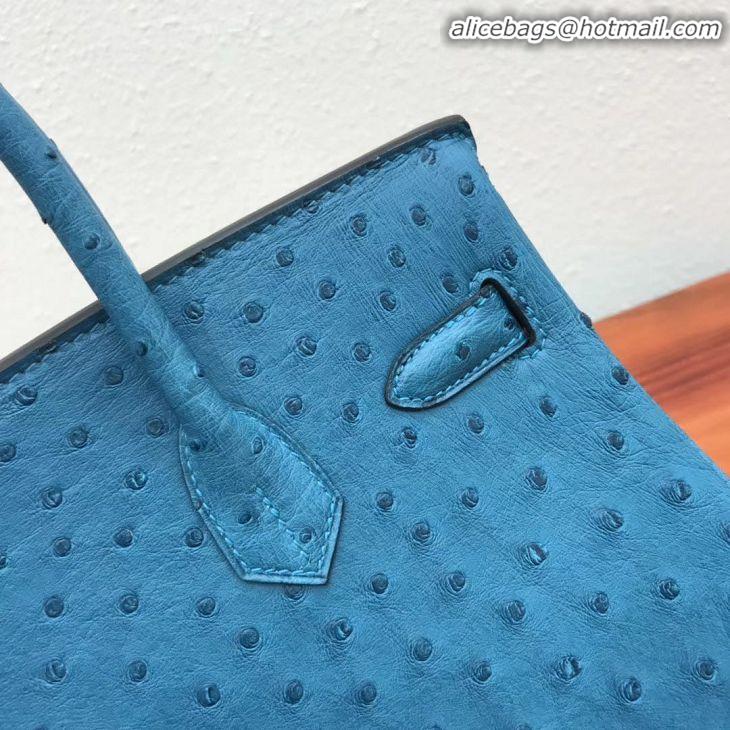 Top Quality Hermes Birkin 30cm Ostrich Veins Leather Bag 6088 Blue Gold