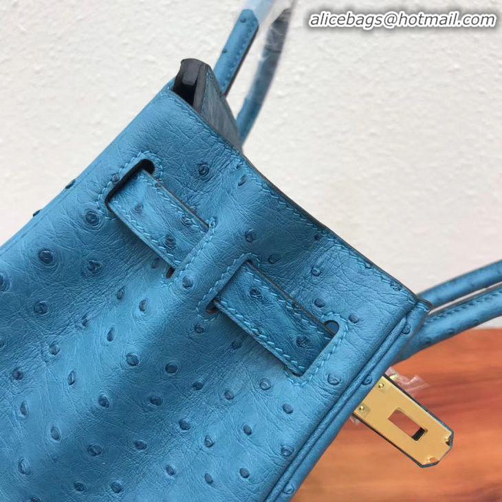 Top Quality Hermes Birkin 30cm Ostrich Veins Leather Bag 6088 Blue Gold