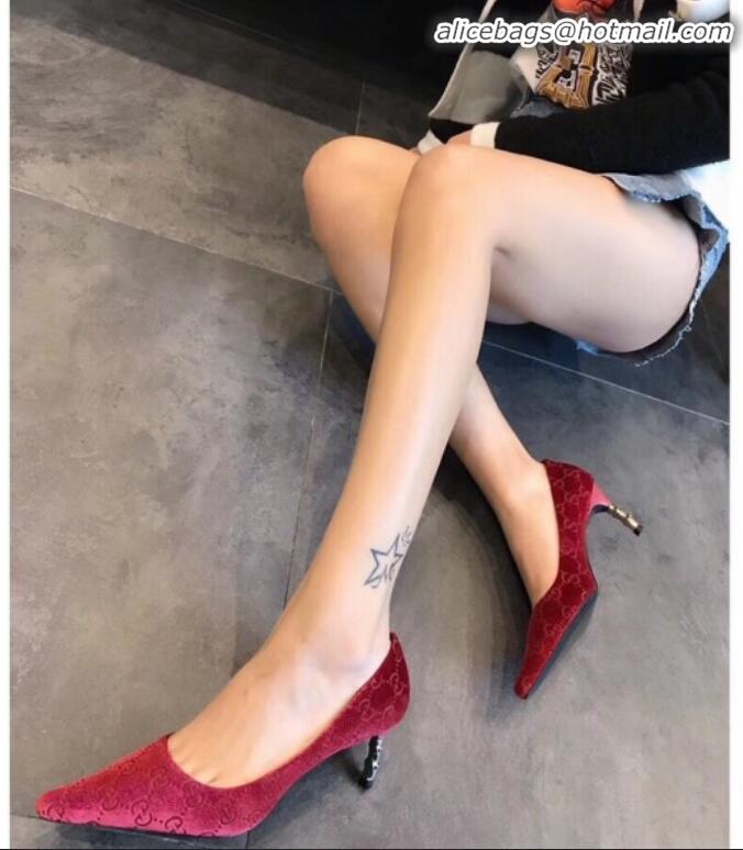 Super Quality Gucci GG Canvas Bamboo Heel Pumps G21613 Red 2020