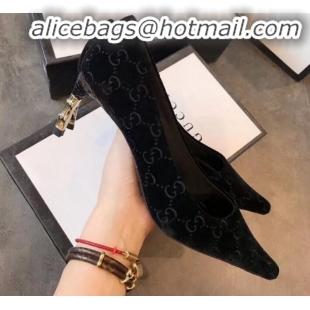 Discount Gucci GG Velvet Bamboo Heel Pumps G21616 Black 2020