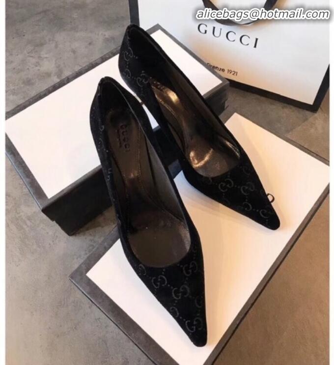 Discount Gucci GG Velvet Bamboo Heel Pumps G21616 Black 2020