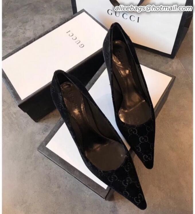 Discount Gucci GG Velvet Bamboo Heel Pumps G21616 Black 2020