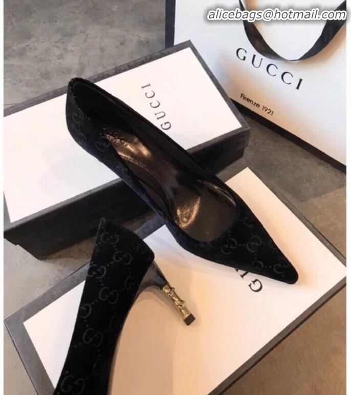 Discount Gucci GG Velvet Bamboo Heel Pumps G21616 Black 2020