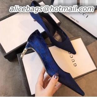 Reasonable Price Gucci GG Velvet Bamboo Heel Pumps G21616 Dark Blue 2020