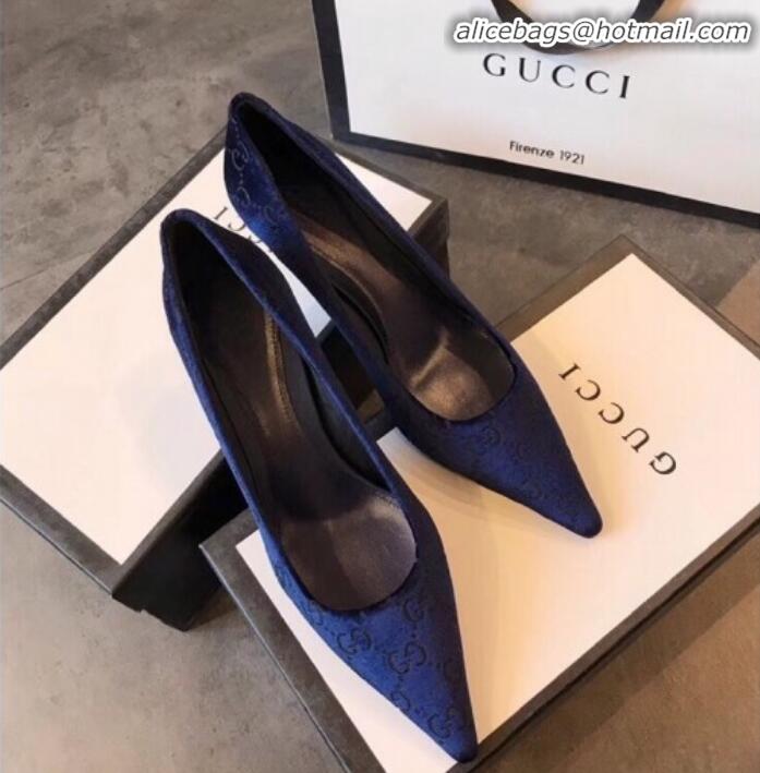 Reasonable Price Gucci GG Velvet Bamboo Heel Pumps G21616 Dark Blue 2020