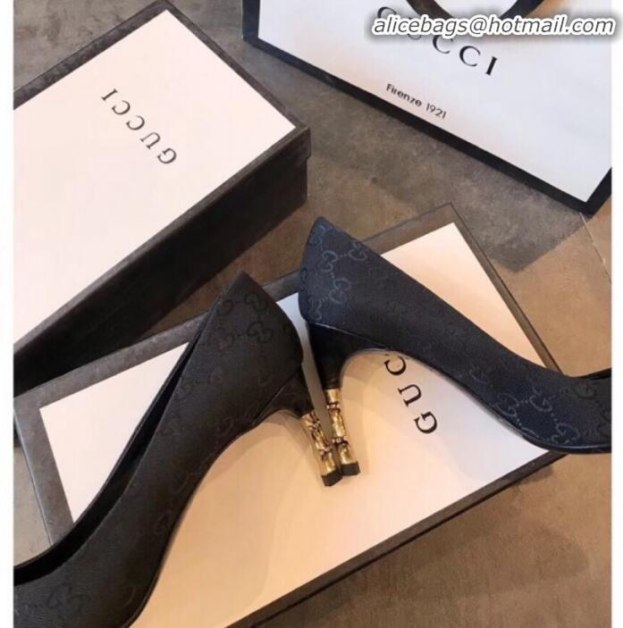 Elegant Gucci GG Canvas Bamboo Heel Pumps G21617 Black 2020