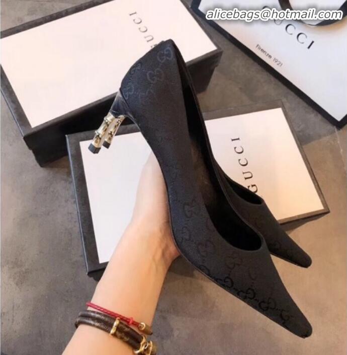 Elegant Gucci GG Canvas Bamboo Heel Pumps G21617 Black 2020