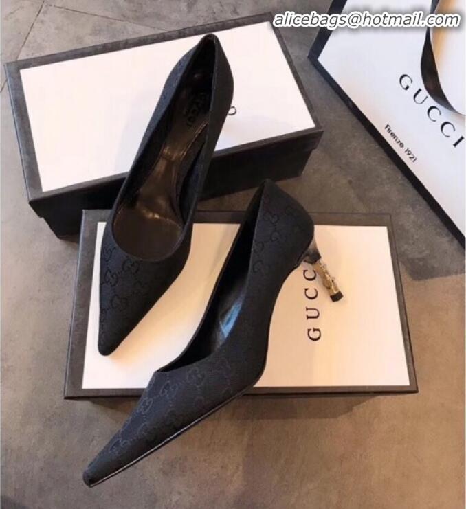 Elegant Gucci GG Canvas Bamboo Heel Pumps G21617 Black 2020