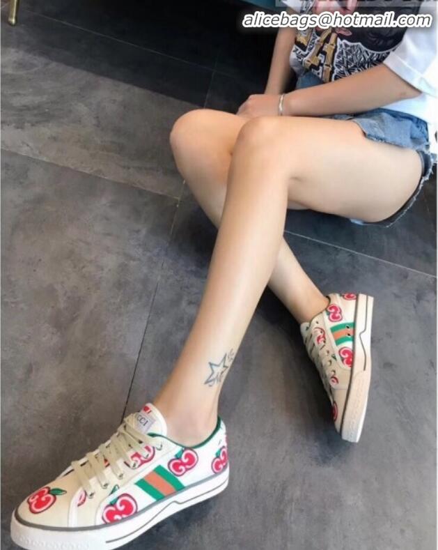 Discount Gucci Disney Apple Sneakers G23104 White/Green/Red 2020