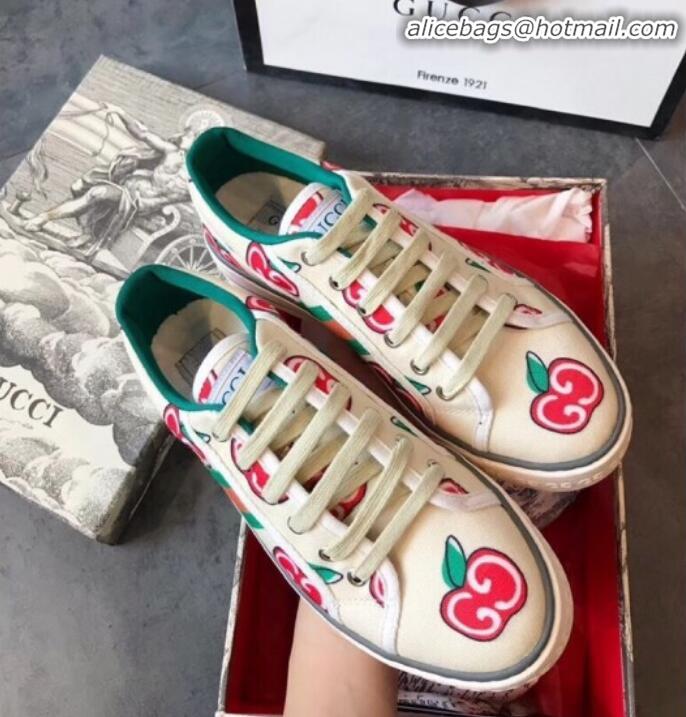 Discount Gucci Disney Apple Sneakers G23104 White/Green/Red 2020