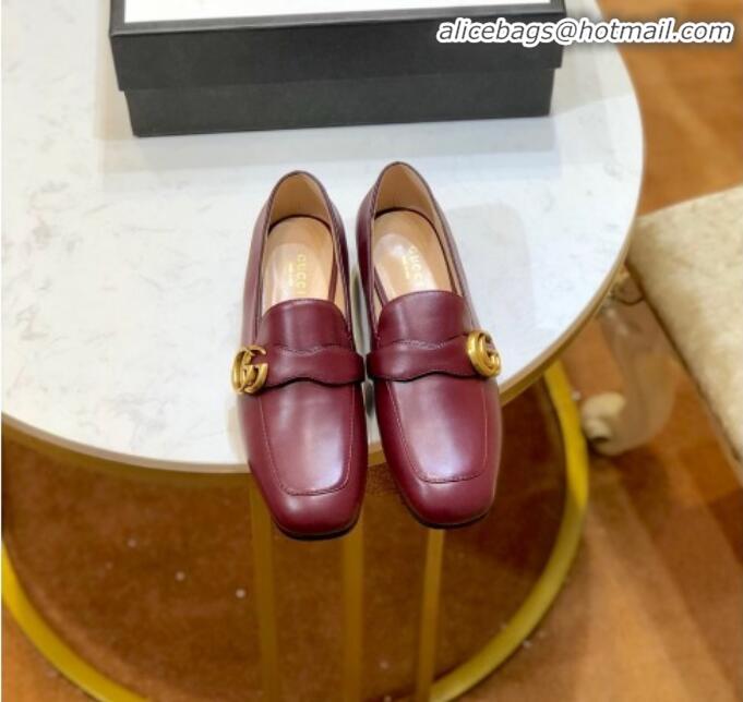 Fashion Gucci Leather Double G Loafer 602496 Burgundy 2020 