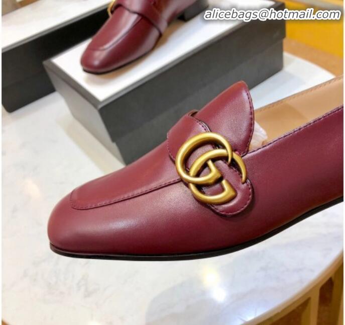 Fashion Gucci Leather Double G Loafer 602496 Burgundy 2020 