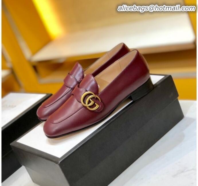 Fashion Gucci Leather Double G Loafer 602496 Burgundy 2020 